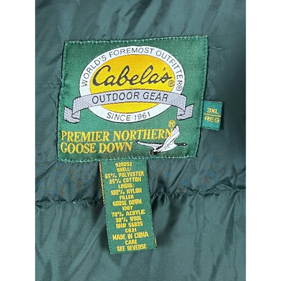 Cabelas Outdoor Gear Premier Northern Goose Down Puffer Vest Men's 3XL Green - Picture 4 of 10